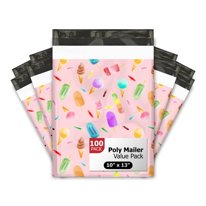 Pro Supply Global 10x13 (100) Ice Cream Treats Summer Designer Poly Mailers Waterproof Self Sealing Tear Resistant Polymailers Shipping Envelopes Premium Printed Bags For Small Businesses - Image 1